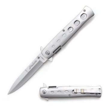 Snake Eye Tactical Silver Stiletto Style Folding Knife PK-980CH